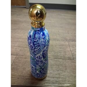 Lilly Pulitzer Tumbler Water Bottle Insulated Gold Cap Blue Floral 16oz